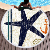 Lofaris Navy Blue Starfish With Anchor Round Beach Towel
